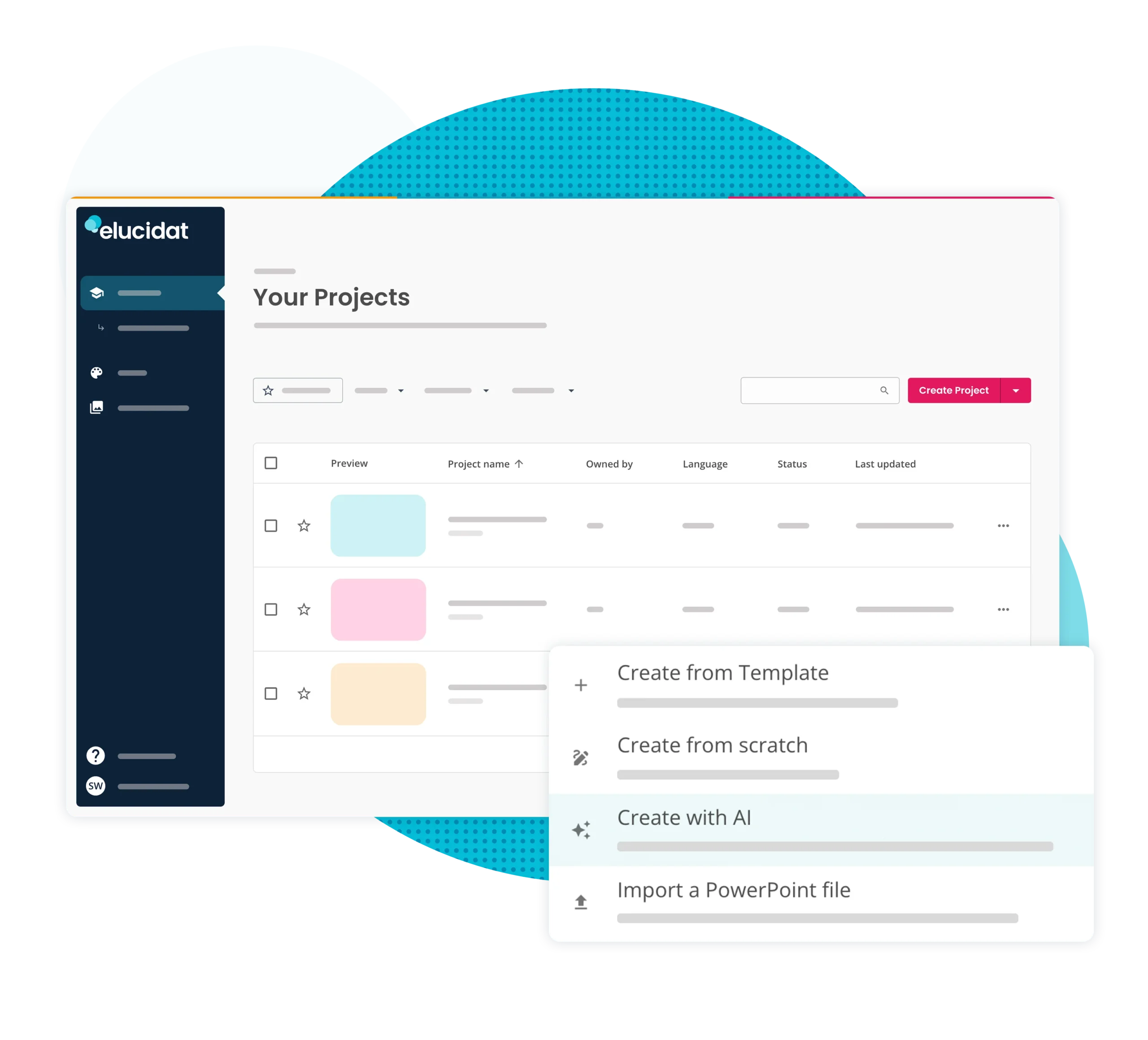 Create from AI being selected in Elucidat