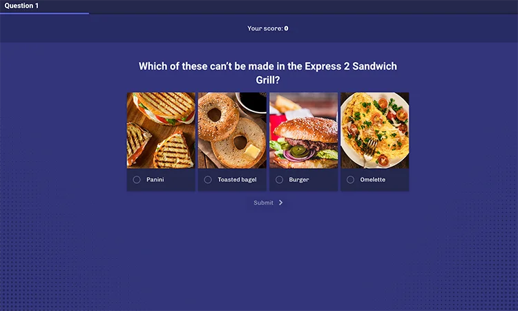 Engaging gamified quiz built in Elucidat
